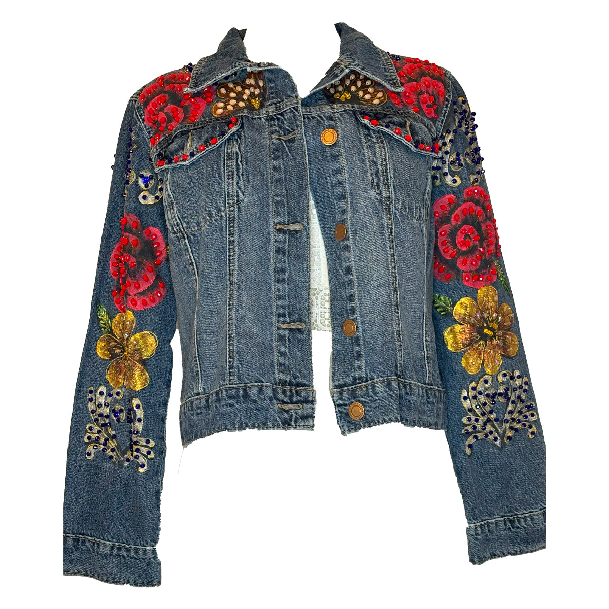 Gold and Red Flowers Jacket S Sold out