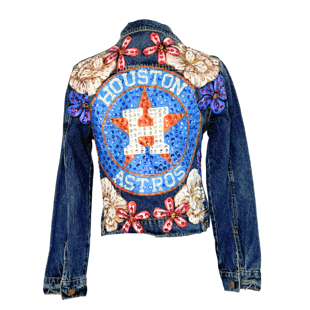 Astros Logo In Flowers Field Denim Jacket XXL