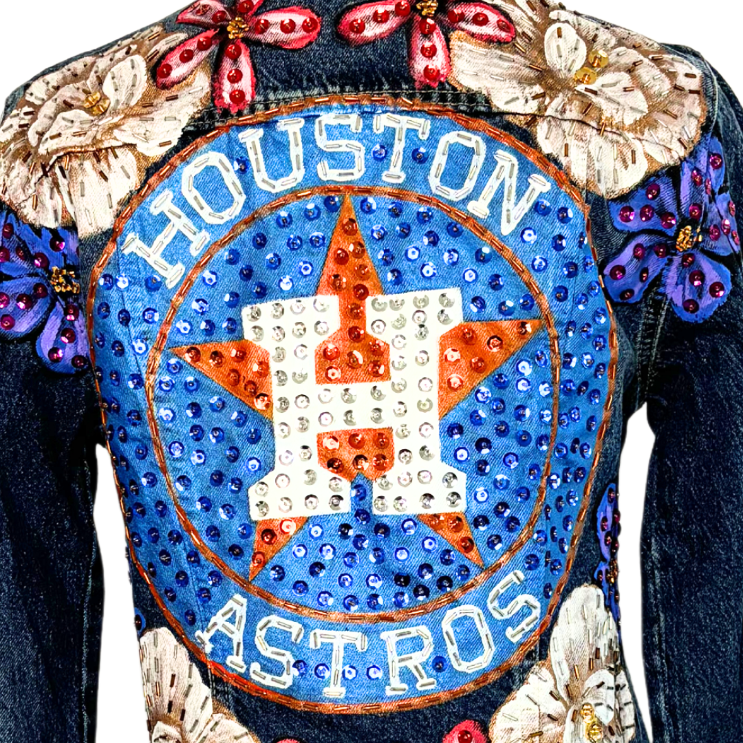 Astros Logo In Flowers Field Denim Jacket XXL