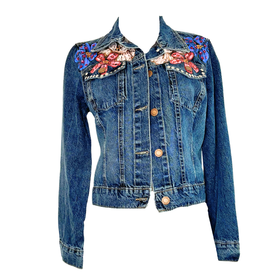 Astros Logo In Flowers Field Denim Jacket L