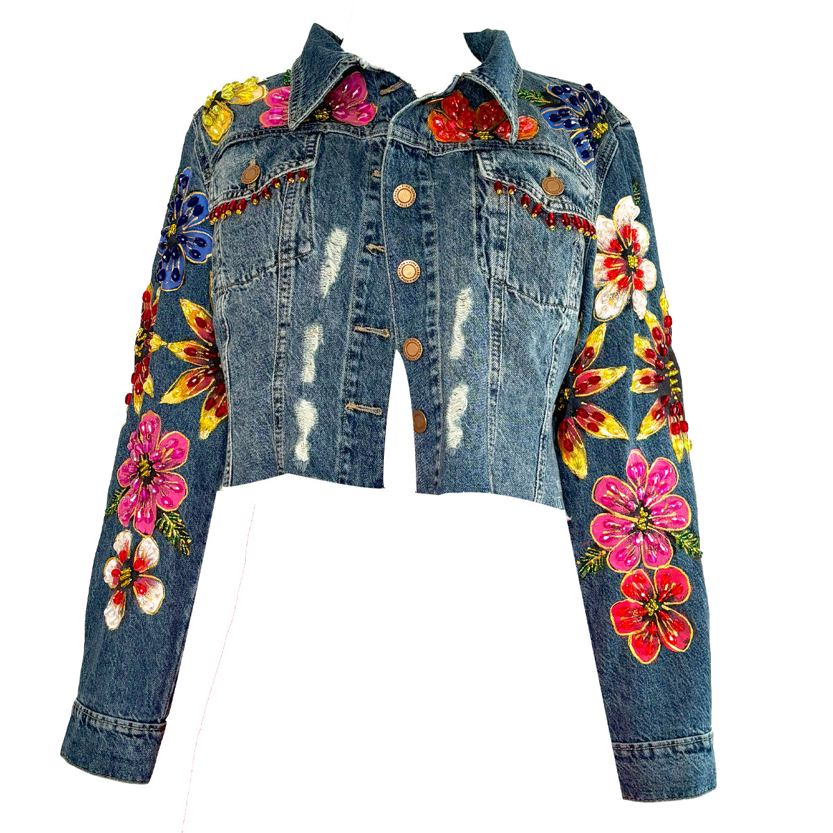 Colorful Flower Cropped Jacket L
