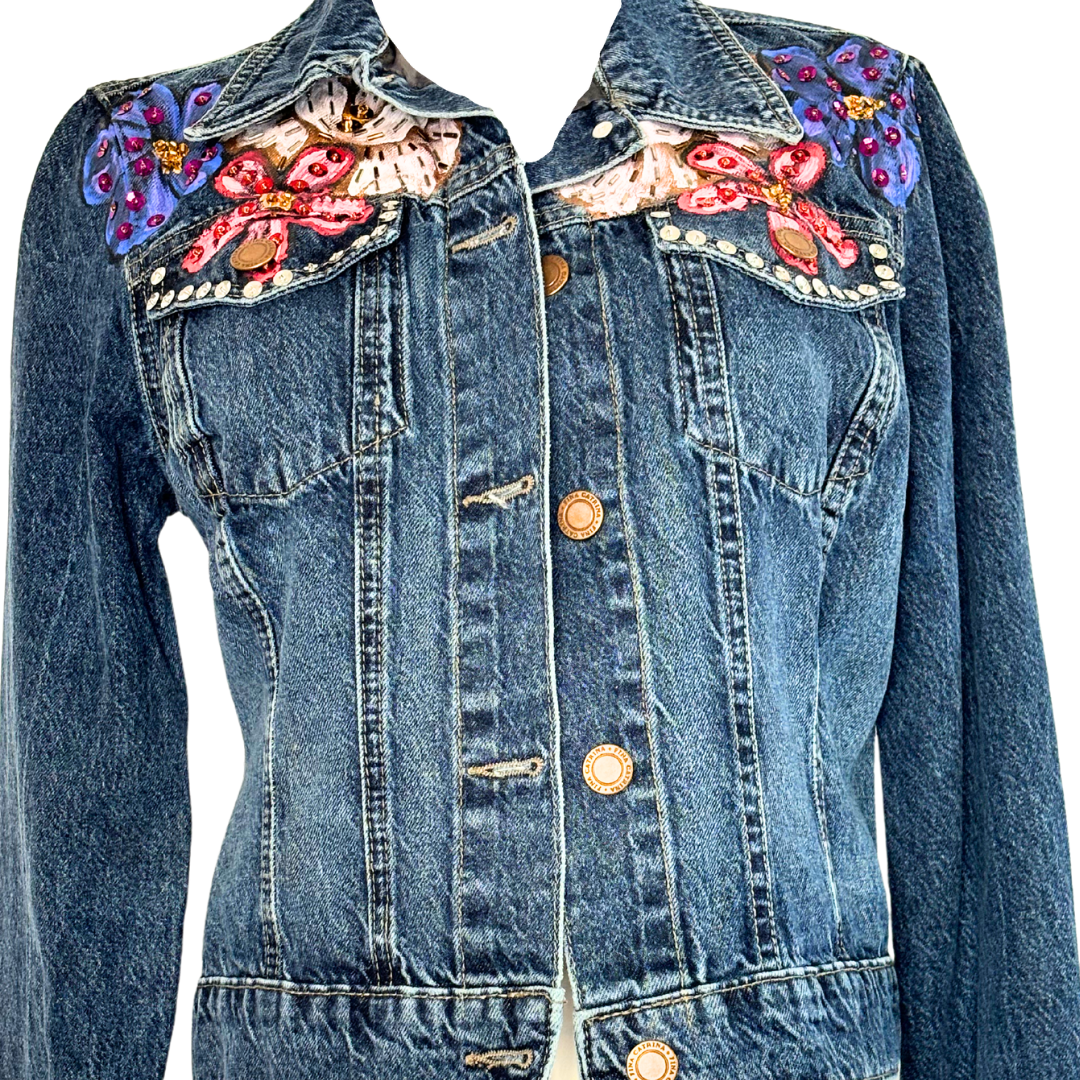 Astros Logo In Flowers Field Denim Jacket M