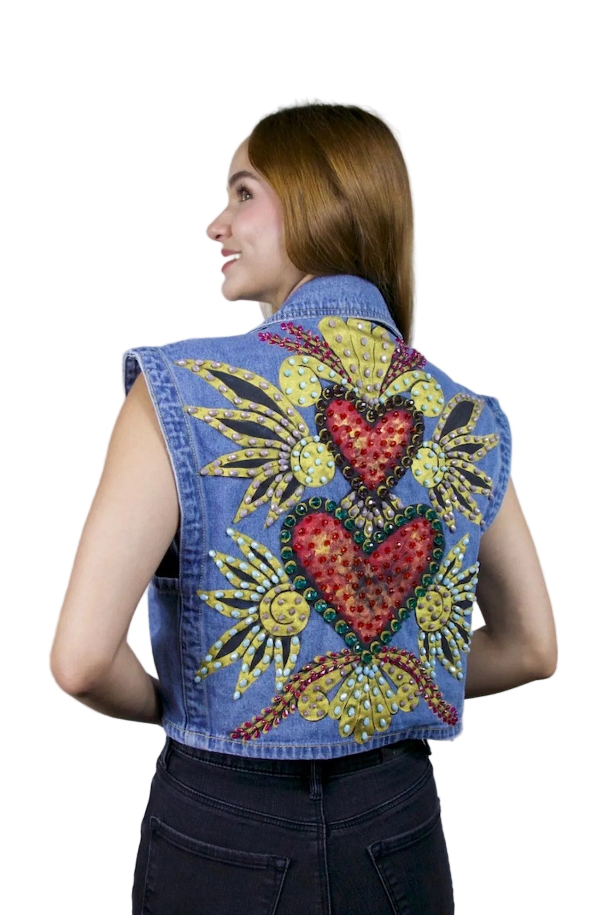 Radiant Hearts Denim Vest XL