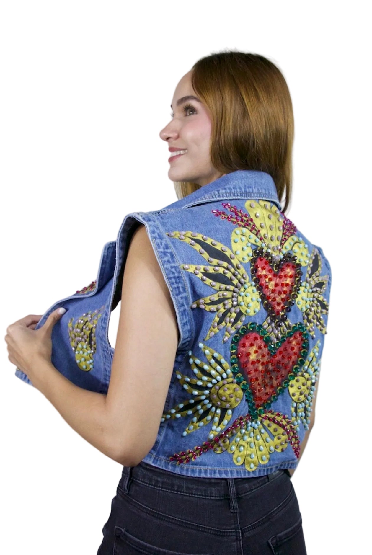 Radiant Hearts Denim Vest XL
