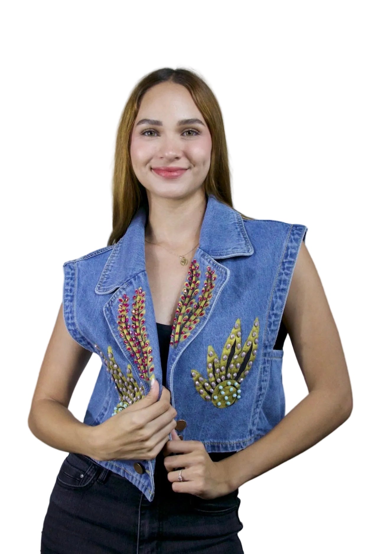 Radiant Hearts Denim Vest XL