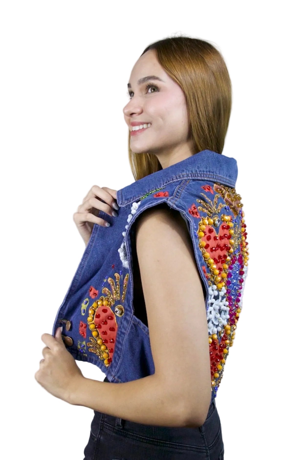 Hearts & Roses Denim Vest M
