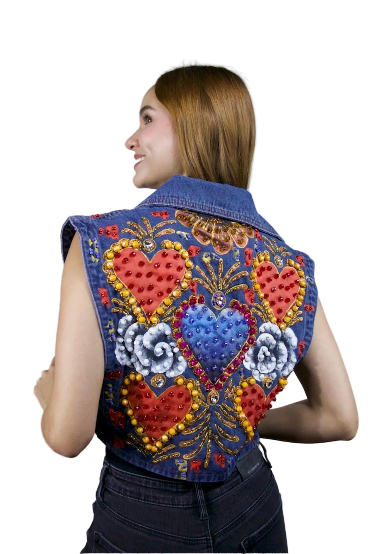 Hearts & Roses Denim Vest M