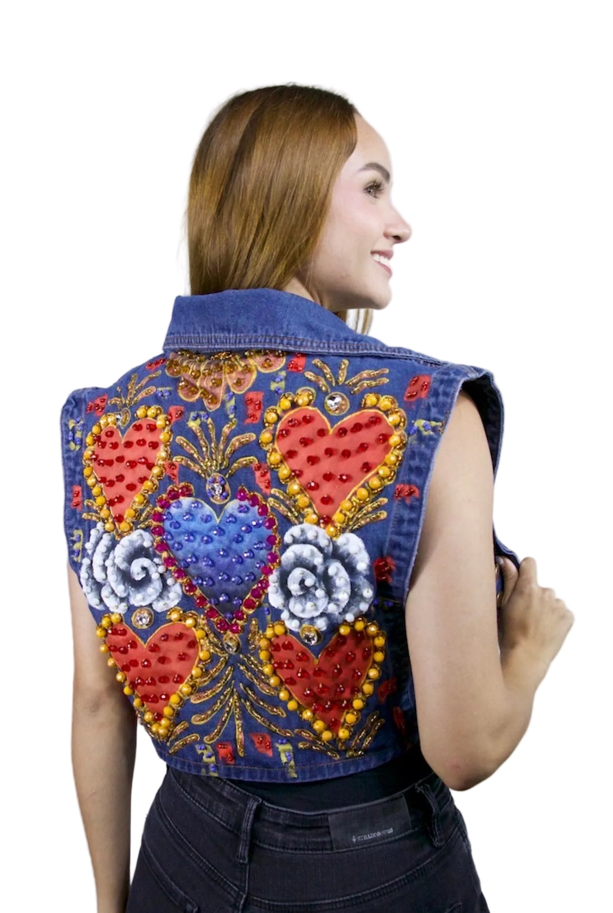 Hearts & Roses Denim Vest M
