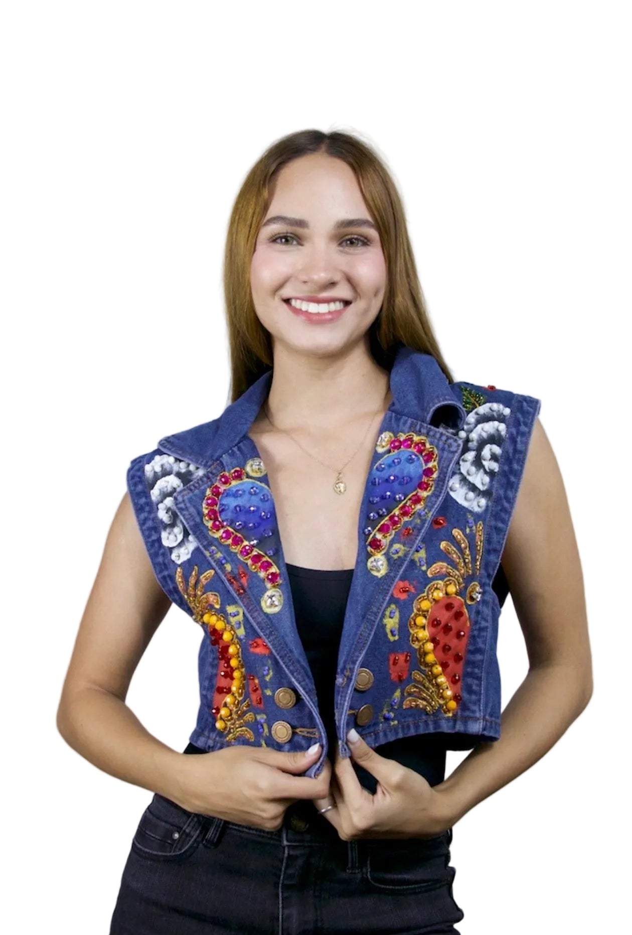 Hearts & Roses Denim Vest M