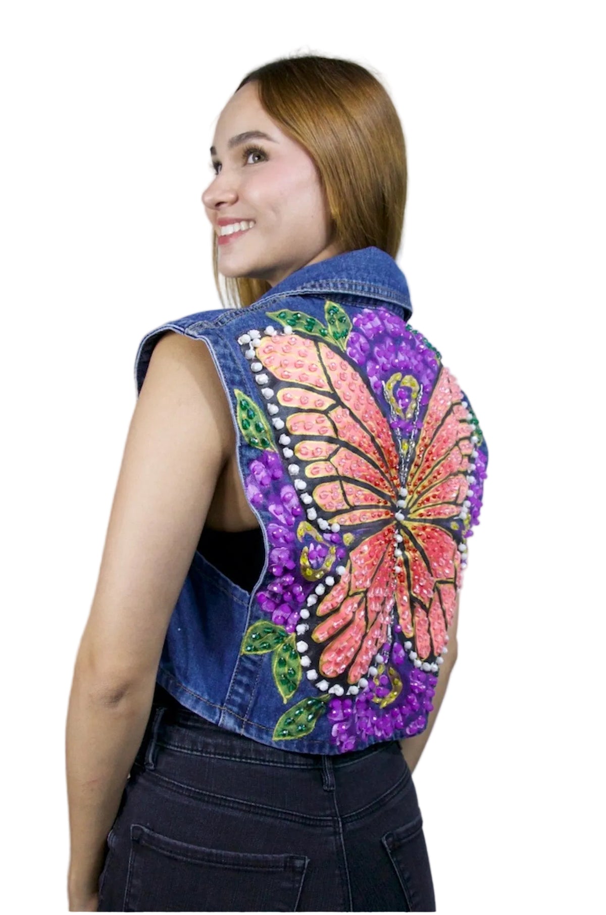 Monarch Garden Denim Vest L