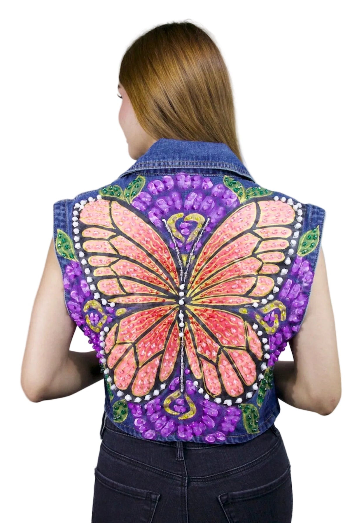 Monarch Garden Denim Vest L