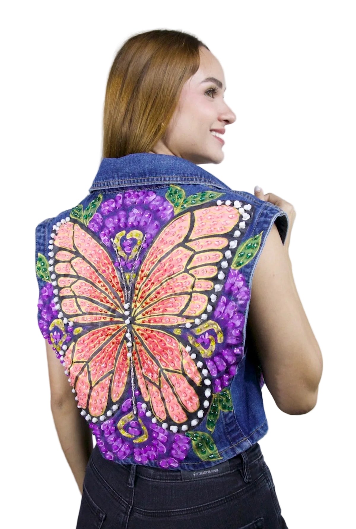 Monarch Garden Denim Vest L