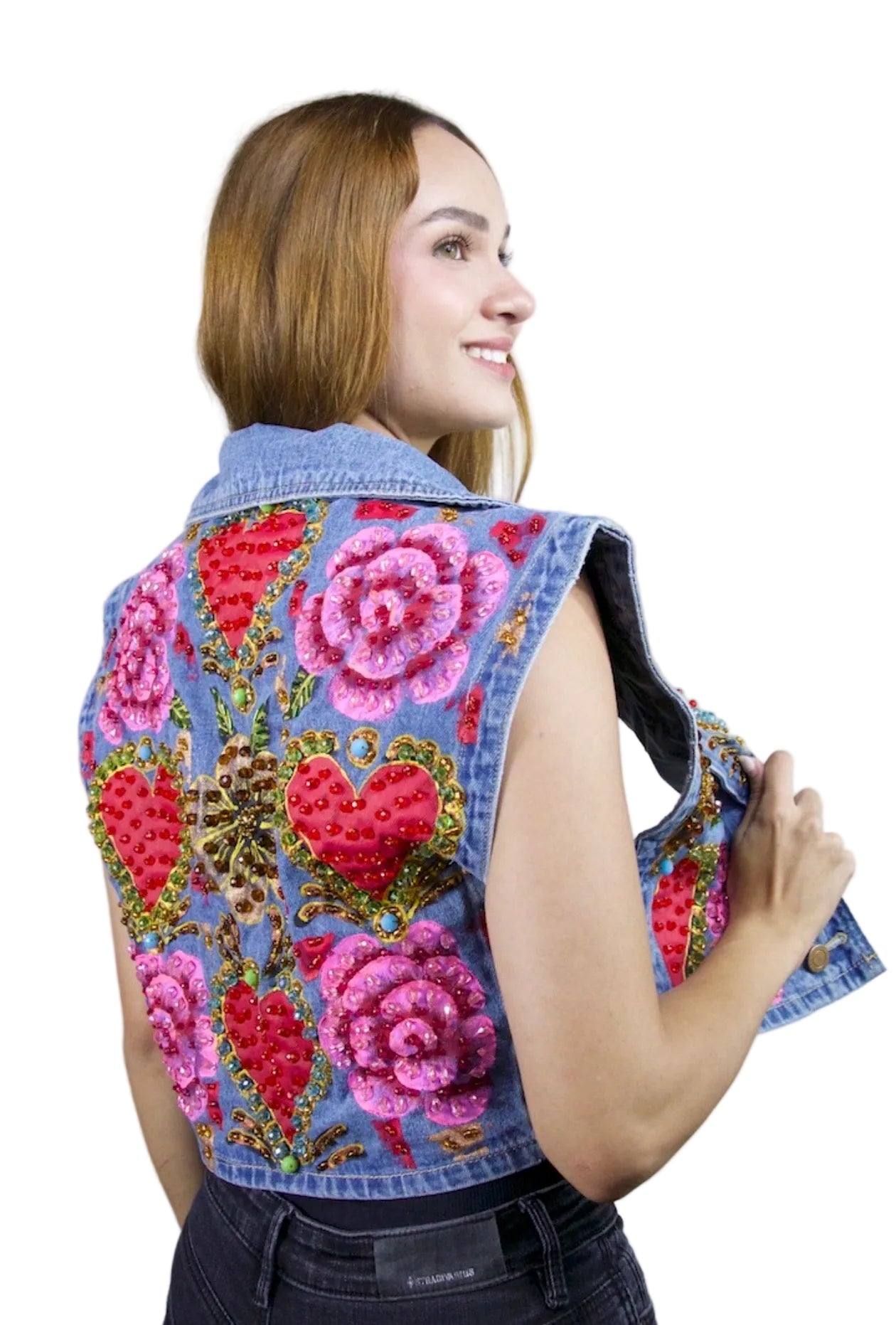 Sacred Hearts & Roses Denim Vest XL