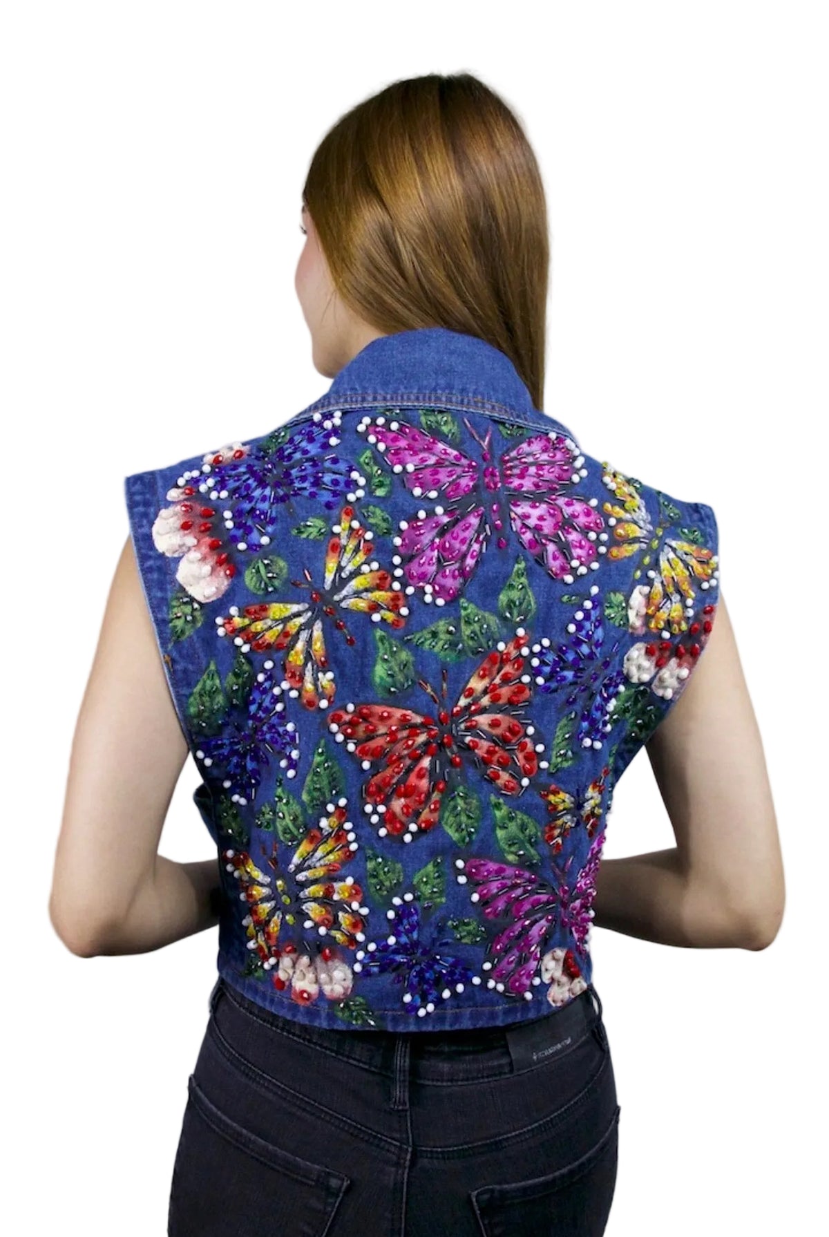 Butterfly Garden Denim Vest XL