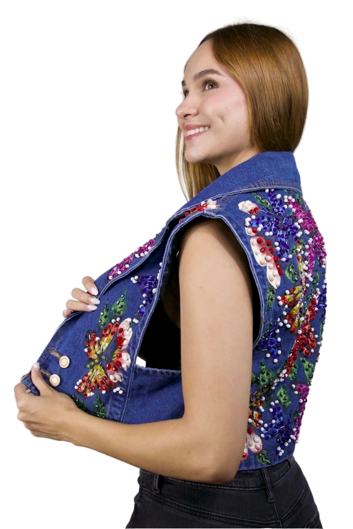 Butterfly Garden Denim Vest XL
