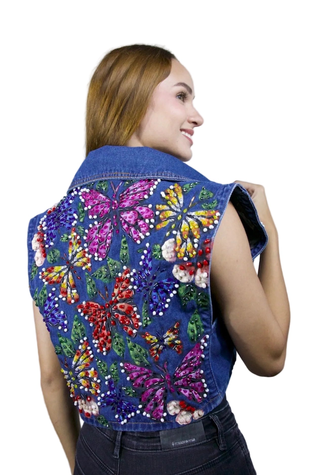 Butterfly Garden Denim Vest XL