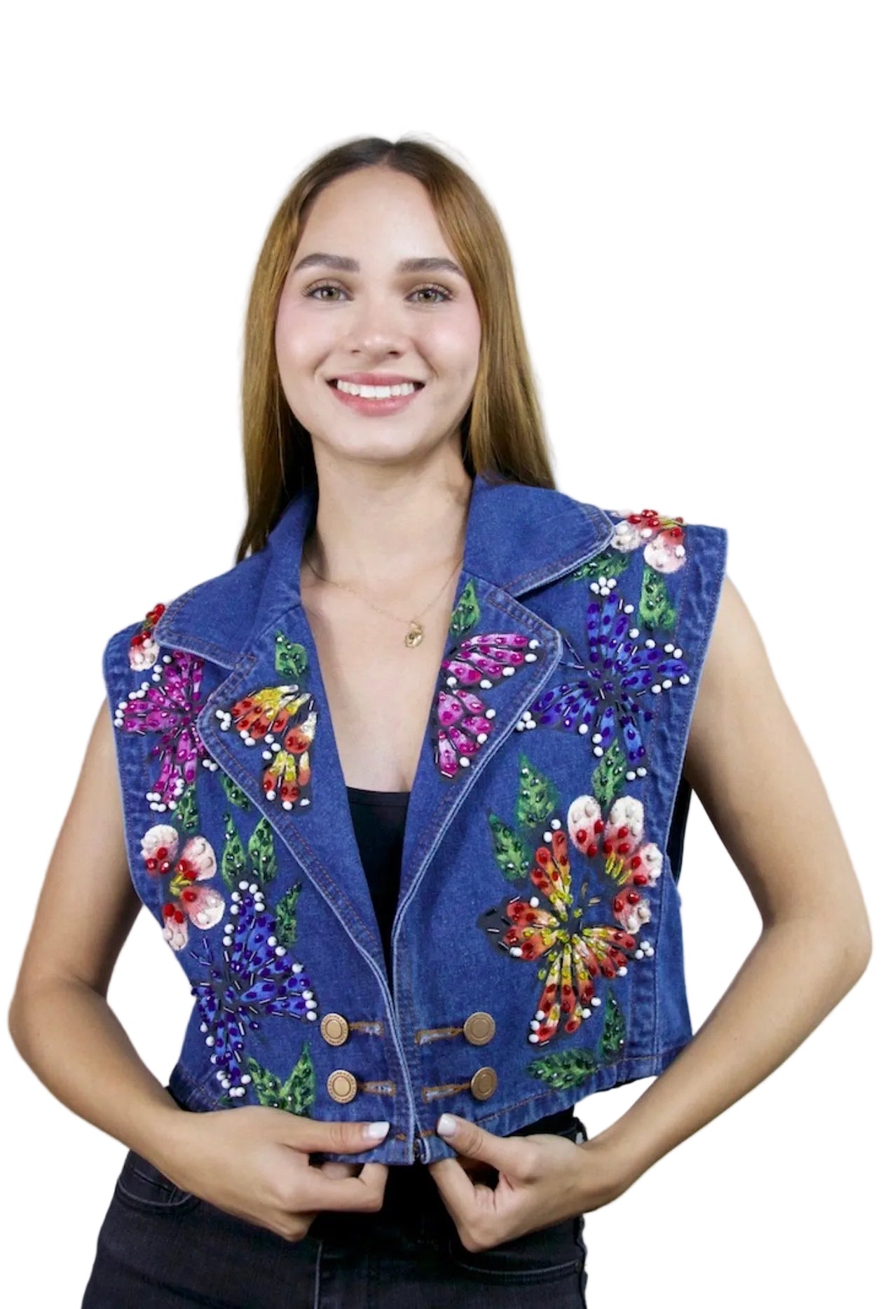 Butterfly Garden Denim Vest XL
